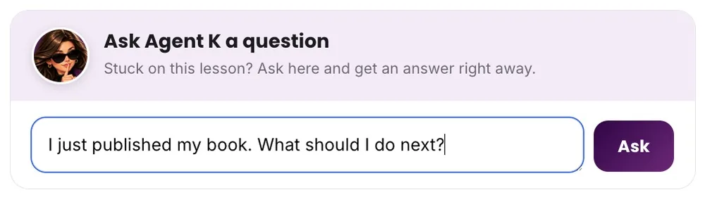 A student typing a question into the Ask Agent K box inside a lesson