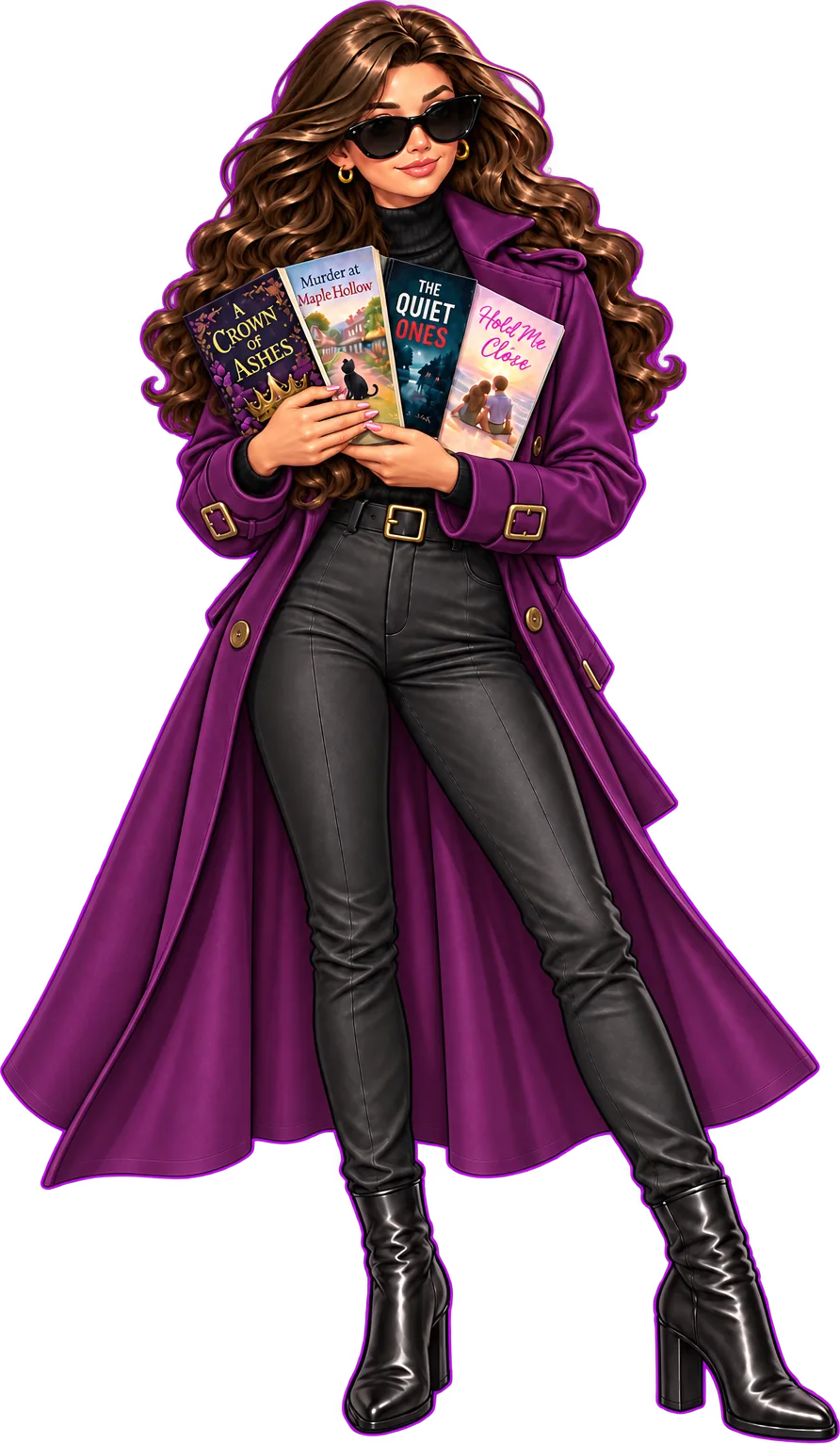 Agent K holding 4 paperback covers in different genres with both hands